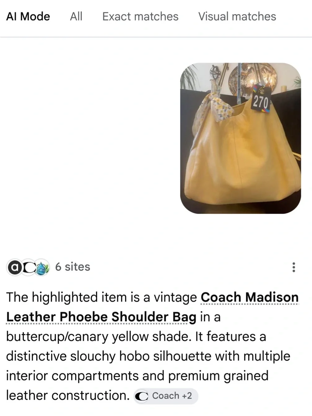Coach #270 Madison Butter Yellow Phoebe Leather Shoulder Bag